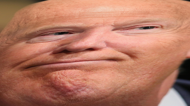 Illustration for article titled We Don’t Know How To Take Down These Photoshops Of Bald Donald Trump, So We’ve Stretched His Face Out All Wide So Nobody Can Recognize It’s Him